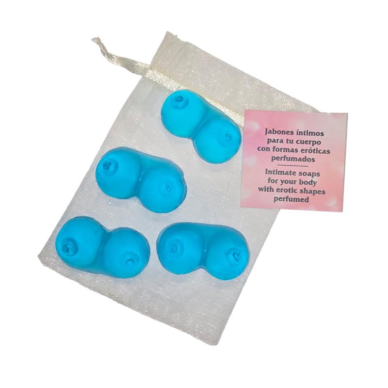 DIVERTY SEX Set of 4 Scented Mini Soaps in the Shape of a Blue Breast