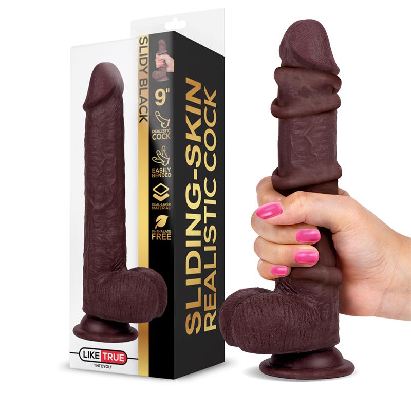 LIKETRUE Slidy Realistic Dildo Dual Layer Retractable and Adjustable 9"
