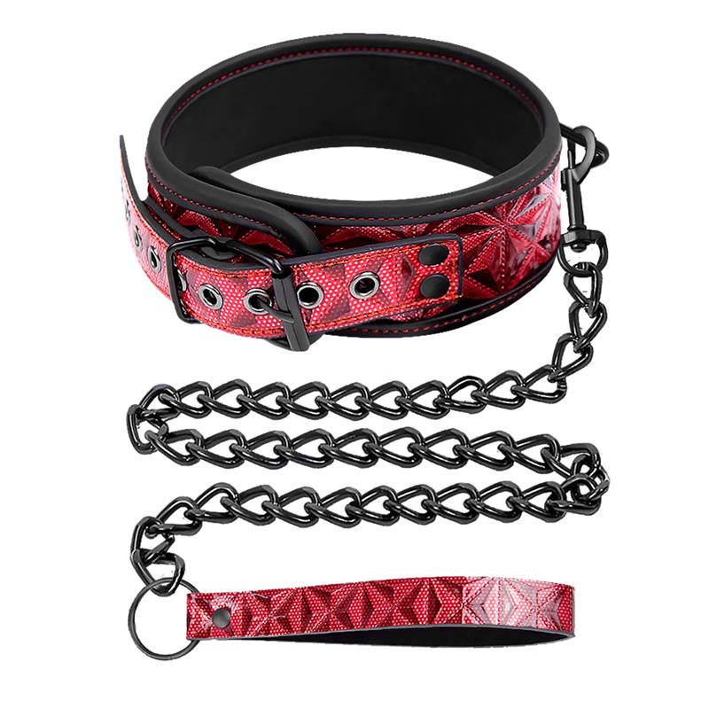 DIAMOND LINE Adjustable Collar With Leash Diamond Vegan Leather