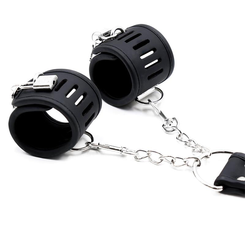 INTOYOU BLACK SHADOW Collar with Handcuffs Set Vegan Leather