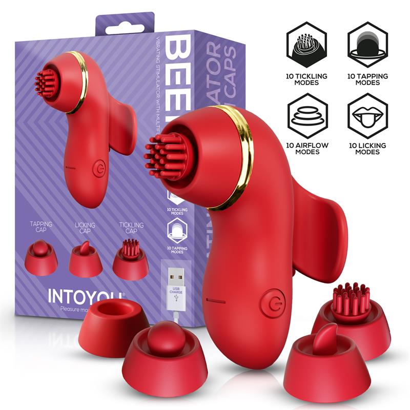 INTOYOU Beeny Stimulator with 4 Caps, Suction, Tapping, Tickling and Licking