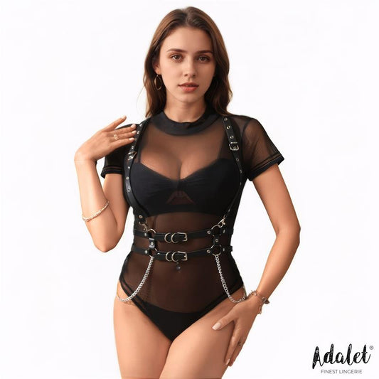 ADALET LINGERIE Brenda Vegan Leather Harness with Chain One size