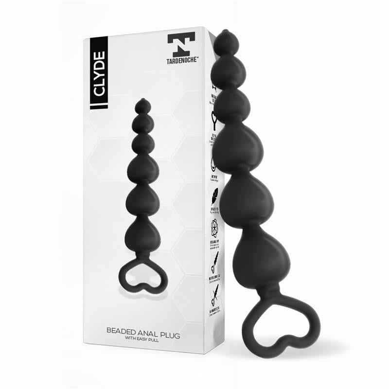 TARDENOCHE Clyde Beaded Butt Plug with Easy Pull Ring Silicone Black