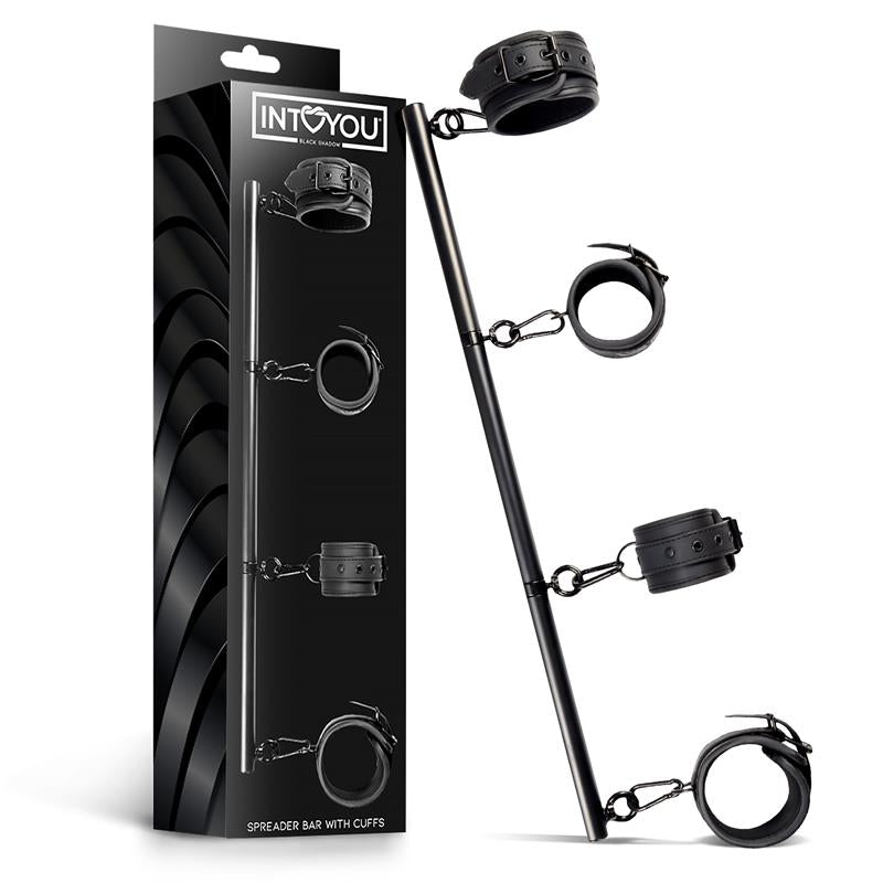 INTOYOU BLACK SHADOW Detachable Rigid Spreader Bar and 4 Detachable Neoprene and Vegan Leather Cuffs