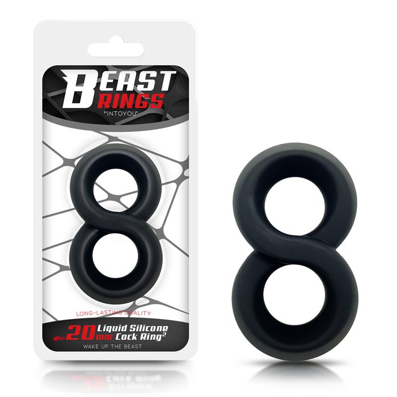 BEAST RINGS Double Penis Ring 100% Liquid Silicone 2 cm Black