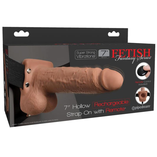 FETISH FANTASY SERIES Elastic Strap-On with 7" Hollow Dildo 10 Functions Remote Control USB