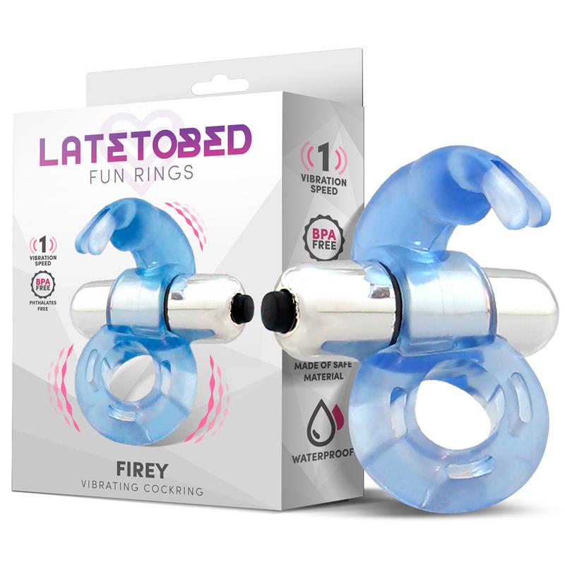 LATETOBED Firey Vibrating Penis Ring with Rabbit Blue