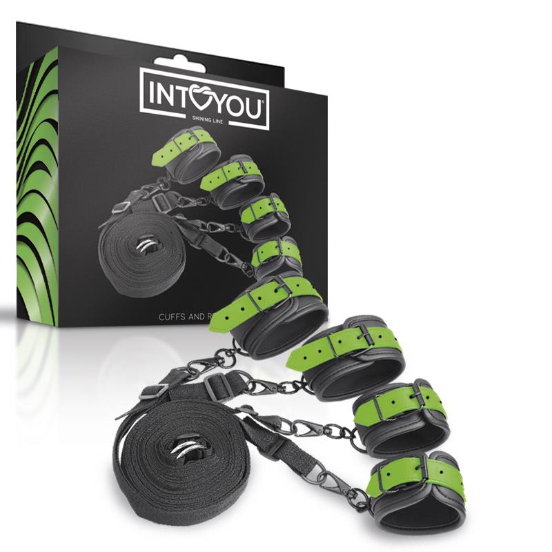 SHINING LINE Glow in the Dark Cuffs and Restraints Bed Set