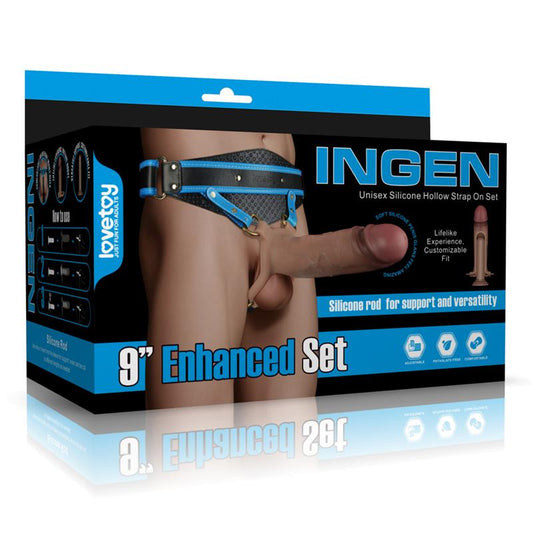 LOVETOY Ingen Adjustable Strap On with Hollow Dildo 9" Enhanced Set L/XL/2XL