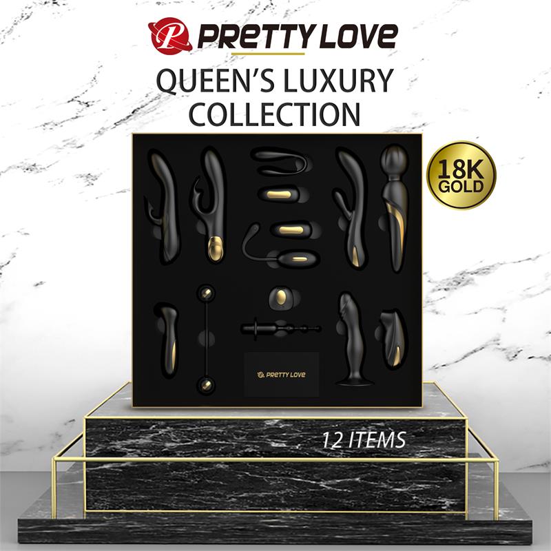 PRETTYLOVE Luxury Set Queens with 12 Toys Black and 18k Gold