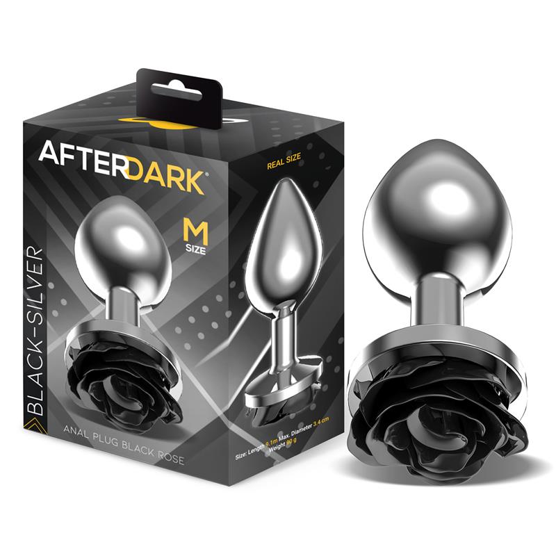 AFTERDARK Metal Anal Plug with Black Rose Base Size M