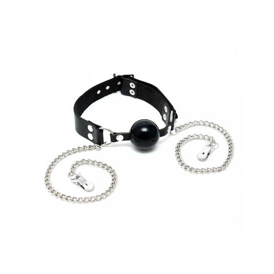 BONDAGE PLAY Mouthgag with nipple clamps-Adjustable