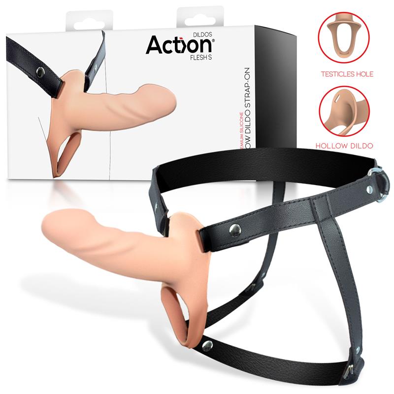 ACTION Strap-On with Hollow Dildo Premium Silicone Size S Flesh