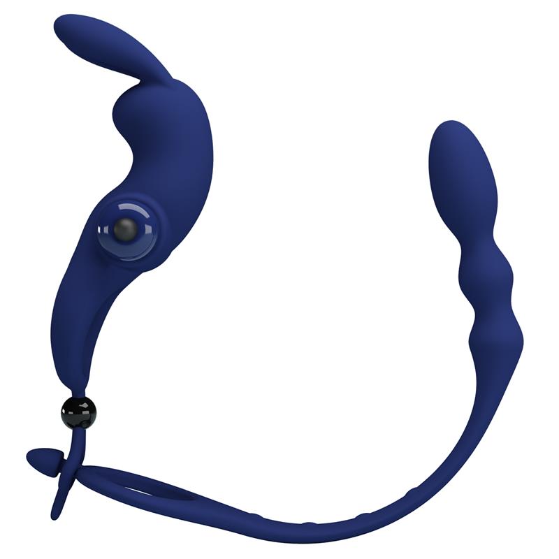 PRETTYLOVE Vibrating Penis Ring with Anal Chain