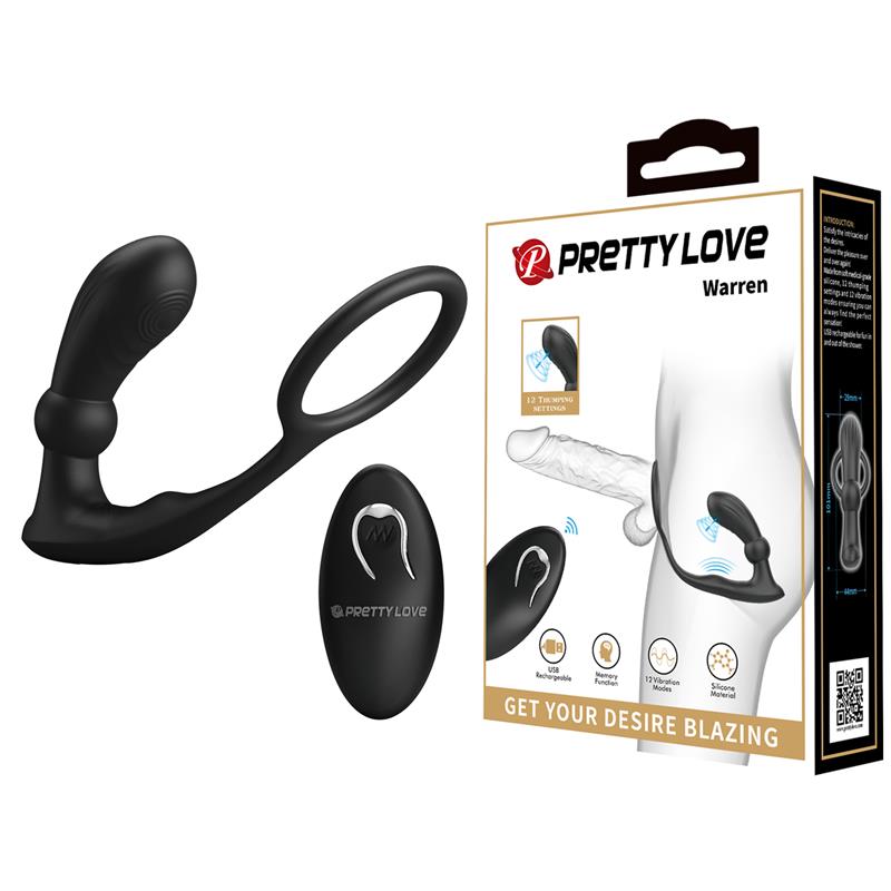 PRETTYLOVE Warren Remote-Controlled Vibrating and Pulsating Anal Plug and Penis Ring