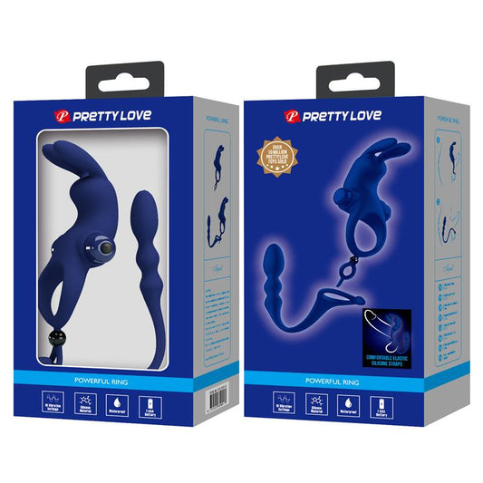 PRETTYLOVE Vibrating Penis Ring with Anal Chain