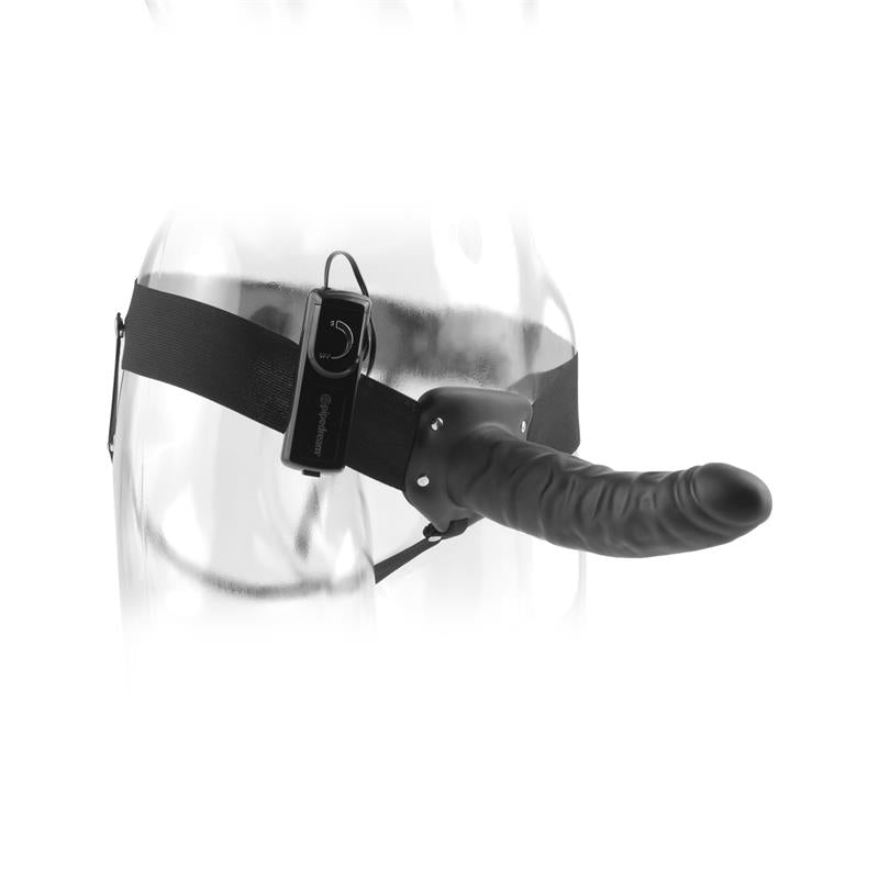 FETISH FANTASY SERIES Strap-On with Vibrating Hollow Dildo 8" Black