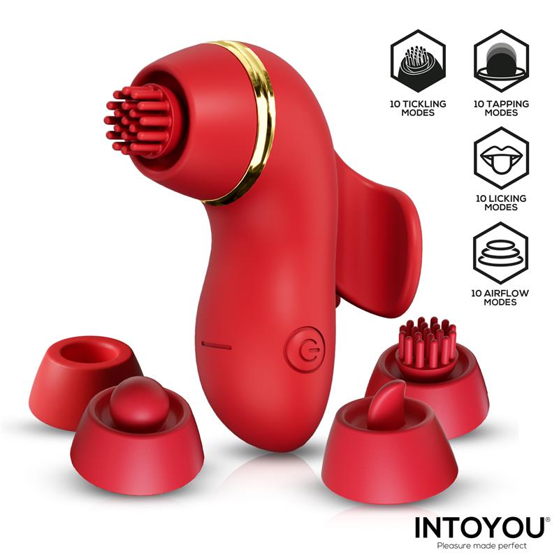 INTOYOU Beeny Stimulator with 4 Caps, Suction, Tapping, Tickling and Licking