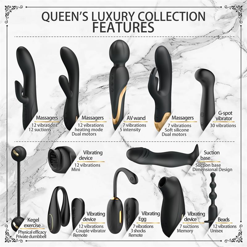 PRETTYLOVE Luxury Set Queens with 12 Toys Black and 18k Gold