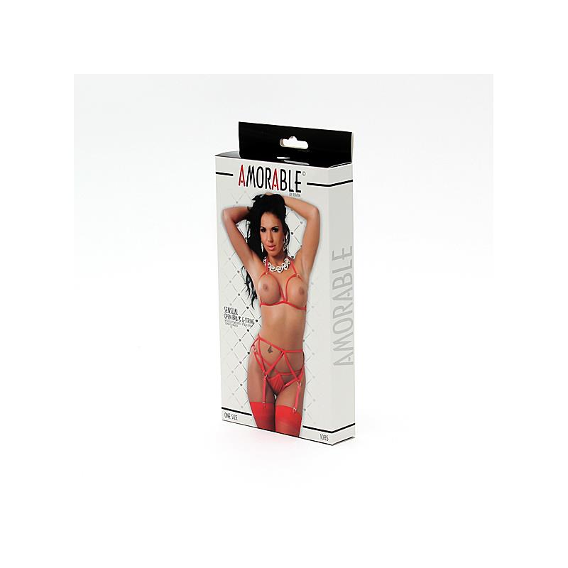 AMORABLE 5 Pieces Set with Open Bra Red One Size