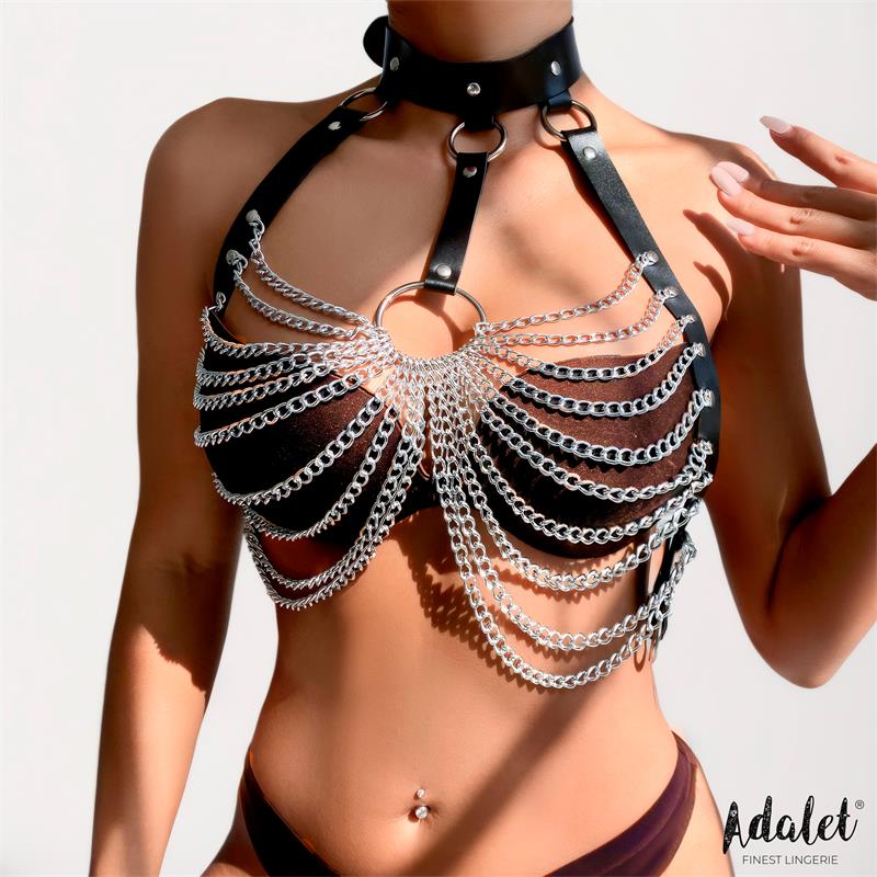 ADALET LINGERIE Samara Vegan Leather Chest Harness with Chain One size