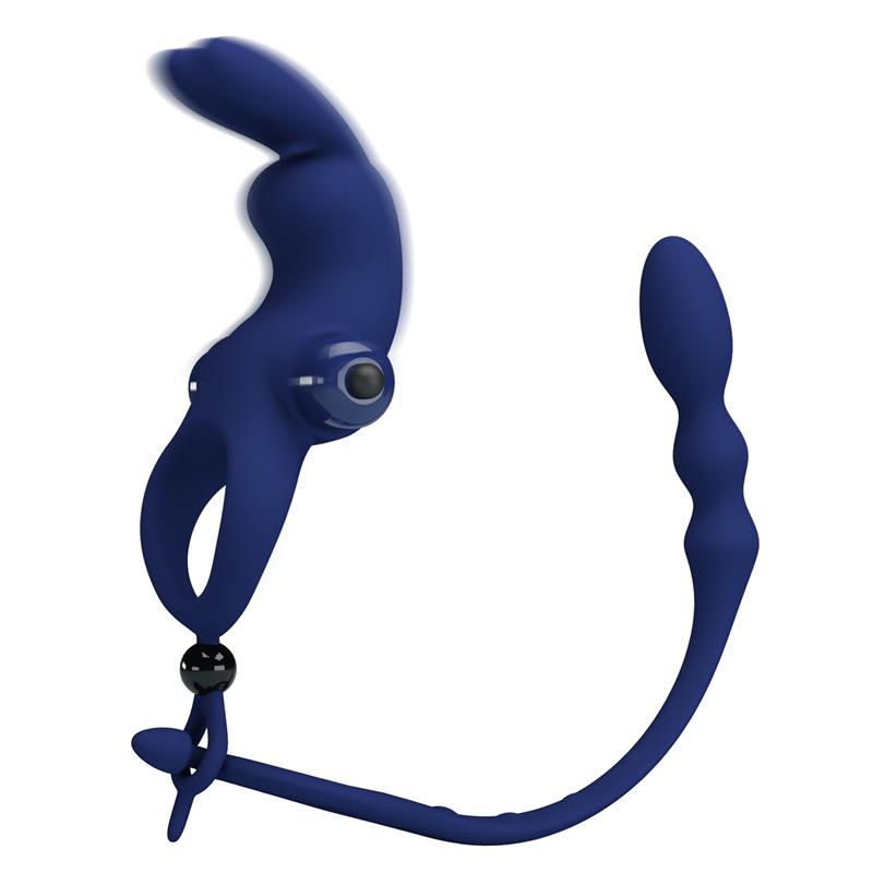 PRETTYLOVE Vibrating Penis Ring with Anal Chain