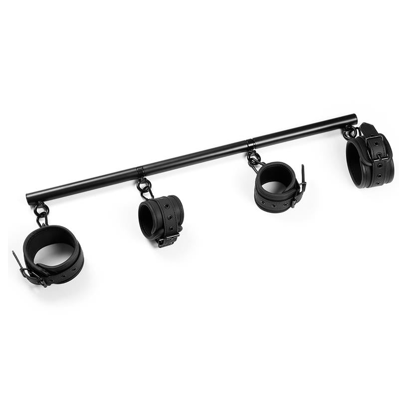 INTOYOU BLACK SHADOW Detachable Rigid Spreader Bar and 4 Detachable Neoprene and Vegan Leather Cuffs