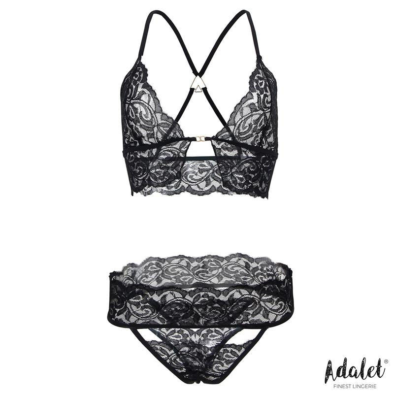 ADALET LINGERIE Ella Lace Bra, Thong, Mask, and Cuffs Set