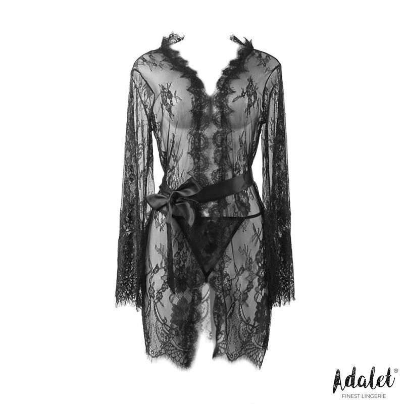 ADALET LINGERIE Lucy Semi Transparent Peignoir and Thong Black