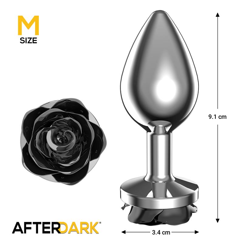 AFTERDARK Metal Anal Plug with Black Rose Base Size M