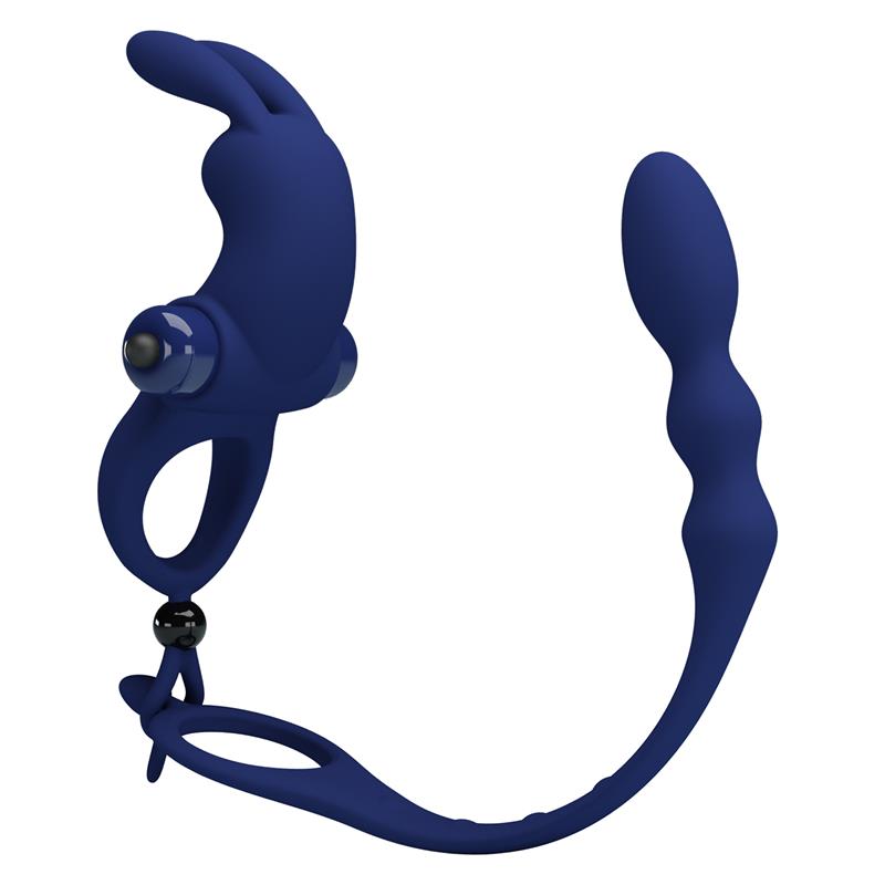 PRETTYLOVE Vibrating Penis Ring with Anal Chain