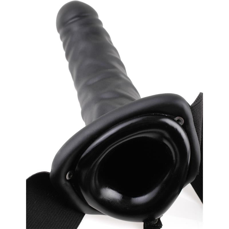 FETISH FANTASY SERIES Strap-On with Vibrating Hollow Dildo 8" Black