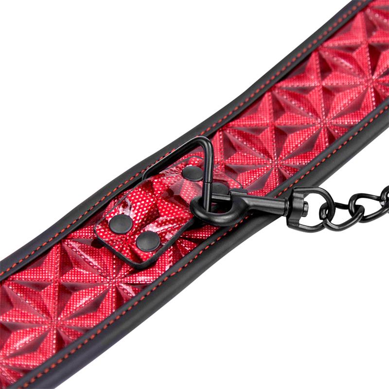 DIAMOND LINE Adjustable Collar With Leash Diamond Vegan Leather