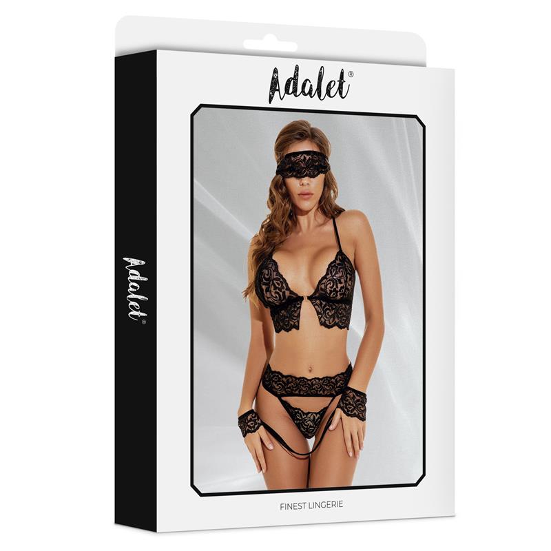 ADALET LINGERIE Ella Lace Bra, Thong, Mask, and Cuffs Set