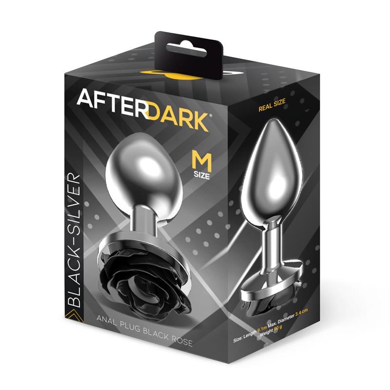 AFTERDARK Metal Anal Plug with Black Rose Base Size M
