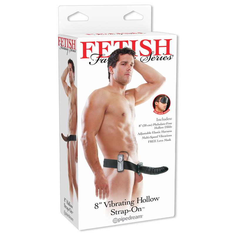 FETISH FANTASY SERIES Strap-On with Vibrating Hollow Dildo 8" Black
