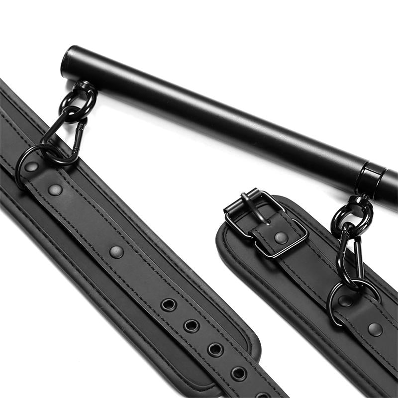 INTOYOU BLACK SHADOW Detachable Rigid Spreader Bar and 4 Detachable Neoprene and Vegan Leather Cuffs