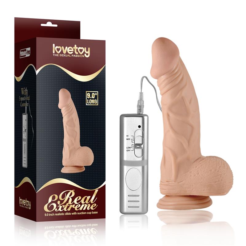 LOVETOY Dildo Real Extreme Dildo with Vibration 9" Flesh