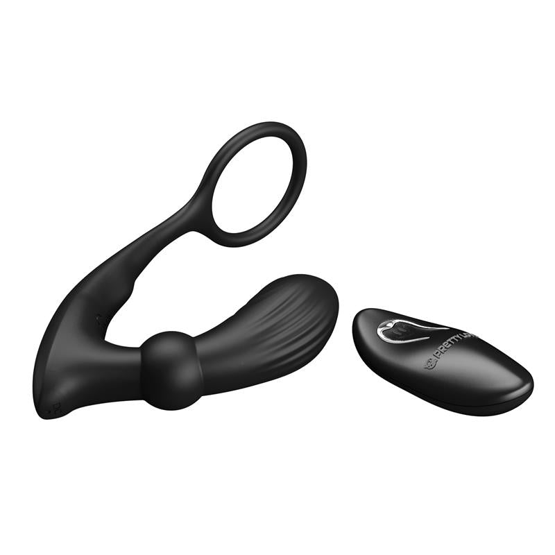 PRETTYLOVE Warren Remote-Controlled Vibrating and Pulsating Anal Plug and Penis Ring