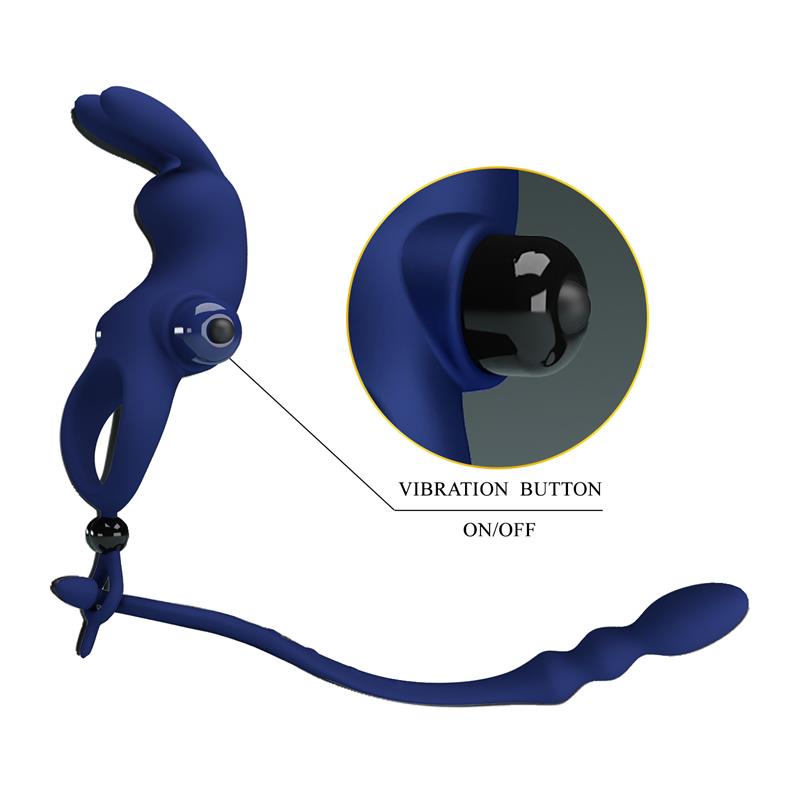 PRETTYLOVE Vibrating Penis Ring with Anal Chain