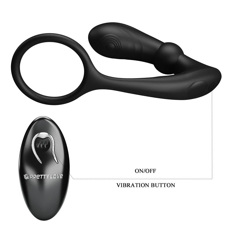 PRETTYLOVE Warren Remote-Controlled Vibrating and Pulsating Anal Plug and Penis Ring