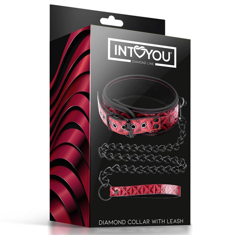 DIAMOND LINE Adjustable Collar With Leash Diamond Vegan Leather