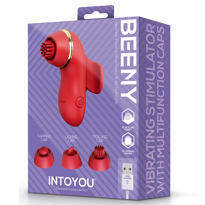 INTOYOU Beeny Stimulator with 4 Caps, Suction, Tapping, Tickling and Licking