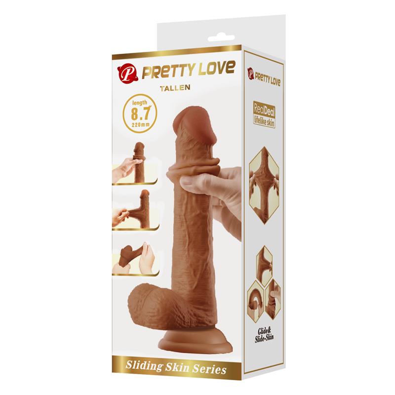 PRETTYLOVE Tallen Dildo wirh Retractil-Sliding Skin Tan 22 cm
